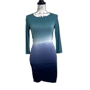 Gypsy Women's Size M Dress Bamboo Ombre Teal & Blue Bodycon Long Sleeve